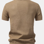 Textured Johnny Collar Crocheted Knit Polo & Linen Pants Set