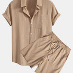 Linen Striped Shirt & Drawstring Shorts Set
