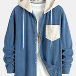 Long Sleeved Contrast Corduroy Hooded Shirt & Corduroy Pants Set
