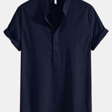 Half Open Collar Linen Shirt