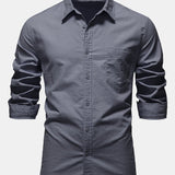 Long Sleeve Linen Cotton Blend Shirt with Pocket