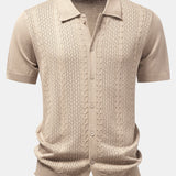 Twisted Jacquard Button Up Knit Shirt & Straight Leg Linen Pants Set