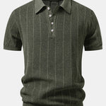 Linen Stripe Open Knit Polo & Straight Leg Linen Pants Set