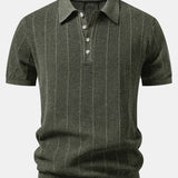 Linen Stripe Open Knit Polo & Straight Leg Linen Pants Set