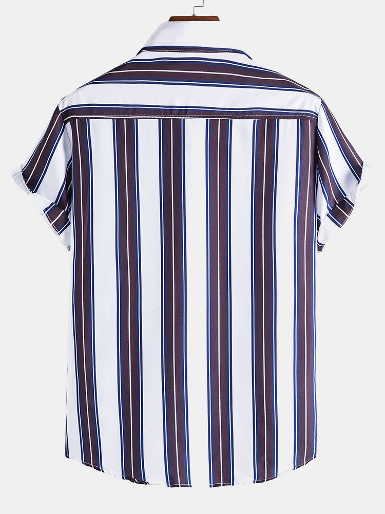 Stripes Lapel Short Sleeve Shirts