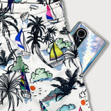 Linen Rayon Blend Shirt & Palm Tree Sailboat Print Swim Shorts Set