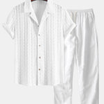 Geometric Jacquard Cuban Shirt & Straight Leg Linen Pants Set