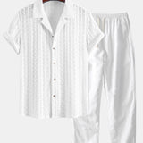 Geometric Jacquard Cuban Shirt & Straight Leg Linen Pants Set