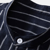 Cotton Blend Striped Stand Collar Shirt & Straight Leg Linen Pants Set