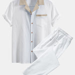 Textured Contrast Cuban Shirt & Straight Leg Pants Set