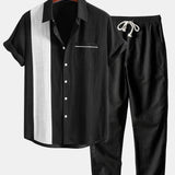 Linen Contrast Shirt & Straight Leg Linen Pants Set