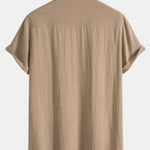 Linen and Rayon Blend Shirt & Linen Cotton Blend Drawstring Striped Shorts Set