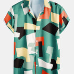 Geometric Color Block Print Button Up Shirt