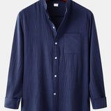 Long Sleeved Textured Stand Collar Shirt