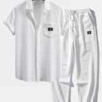 Short Sleeve Waffle Shirt & Drawstring Waffle Jogger Pants Set