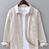 Long Sleeve Linen Cotton Shirt with Pocket
