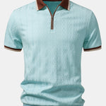 Contrast Trim Textured Zipper Knit Polo & Elastic Waist Trousers Set