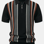 Stripe Knit Zip Up Polo Shirt & Cotton Chino Shorts Set