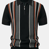 Stripe Knit Zip Up Polo Shirt & Cotton Chino Shorts Set