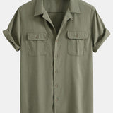 Linen Cuban Shirt with Pockets & Linen Drawstring Shorts Set