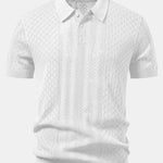 Geometric Jacquard Open Knit Polo & Straight Leg Linen Pants Set