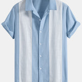 Linen Patchwork Bowling Shirt & Straight Leg Linen Pants Set