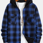 Flannel Fleece Lined Hooded Shirt with Pockets