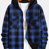 Flannel Fleece Lined Hooded Shirt with Pockets