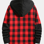 Contrast Plaid Drawstring Hooded Shirt