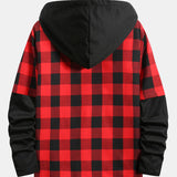 Contrast Plaid Drawstring Hooded Shirt
