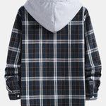Contrast Plaid Button Up Hoodie Shirt