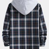 Contrast Plaid Button Up Hoodie Shirt