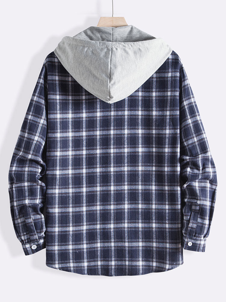 Plaid Drawstring Hooded Shirt