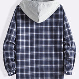 Plaid Drawstring Hooded Shirt