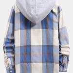 Button Up Contrast Hoodie Plaid Shirt