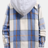 Button Up Contrast Hoodie Plaid Shirt