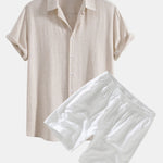 Linen Rayon Blend Shirt & Linen Drawstring Shorts Set