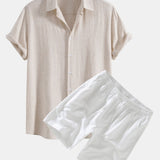 Linen Rayon Blend Shirt & Linen Drawstring Shorts Set