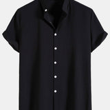 Crinkled Texture Stand Collar Shirt