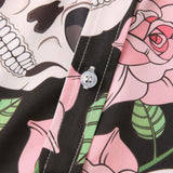 Skull Rose Print Button Up Shirt