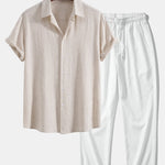 Linen Rayon Blend Shirt & Wrinkle Textured Straight Leg Pants Set