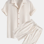 Waffle Shirt & Drawstring Knitted Waffle Shorts Set