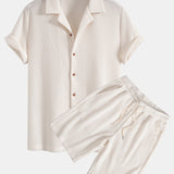 Waffle Shirt & Drawstring Knitted Waffle Shorts Set
