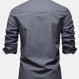 Long Sleeve Linen Cotton Blend Shirt with Pocket