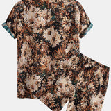 Painted Floral Jacquard Cuban Shirt & Shorts Set