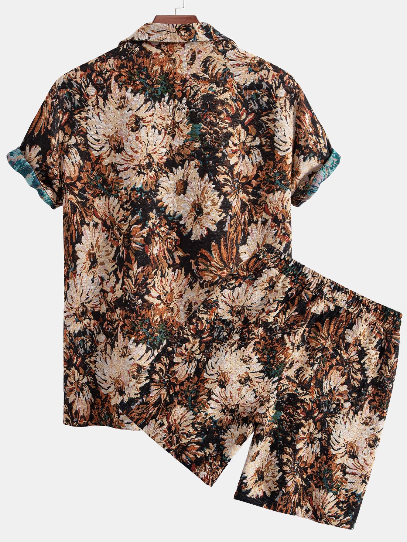 Painted Floral Jacquard Cuban Shirt & Shorts Set