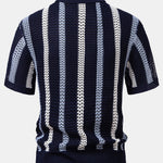 Striped Crochet V Neck Polo & Crinkle Textured Drawstring 5" Shorts Set