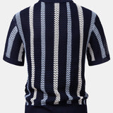 Striped Crochet V Neck Polo & Crinkle Textured Drawstring 5" Shorts Set