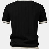 Contrast Trim Ribbed Johnny Collar Knit Polo & Trousers Set