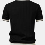 Contrast Trim Ribbed Johnny Collar Knit Polo & Tapered Trousers Set